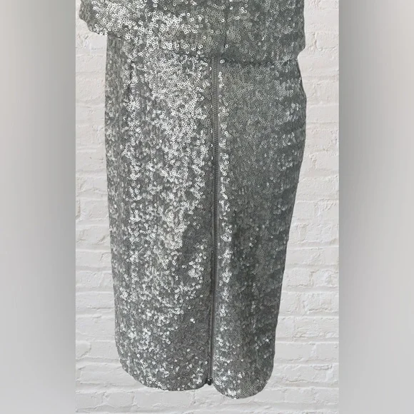 Laundry Shelli Segal Silver Shift Sequined Cocktail Event Dress M 6 Old Money - Picture 5 of 13